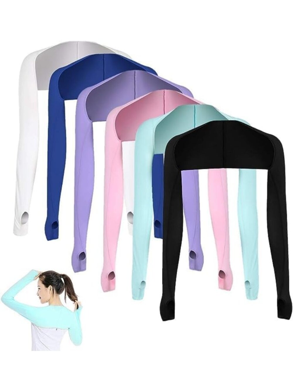 Cooling Arm Sleeves for Sun Protection | Anti-UV Finger Hole Shrug for Women